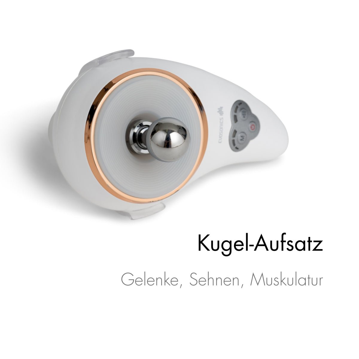 Evosonics SoundWave Personal Aufsatz Nahaufnahme vibroakustische Stimulation – Therapiegold. Kugelaufsatz für Gelenke, Sehnen, Bänder.