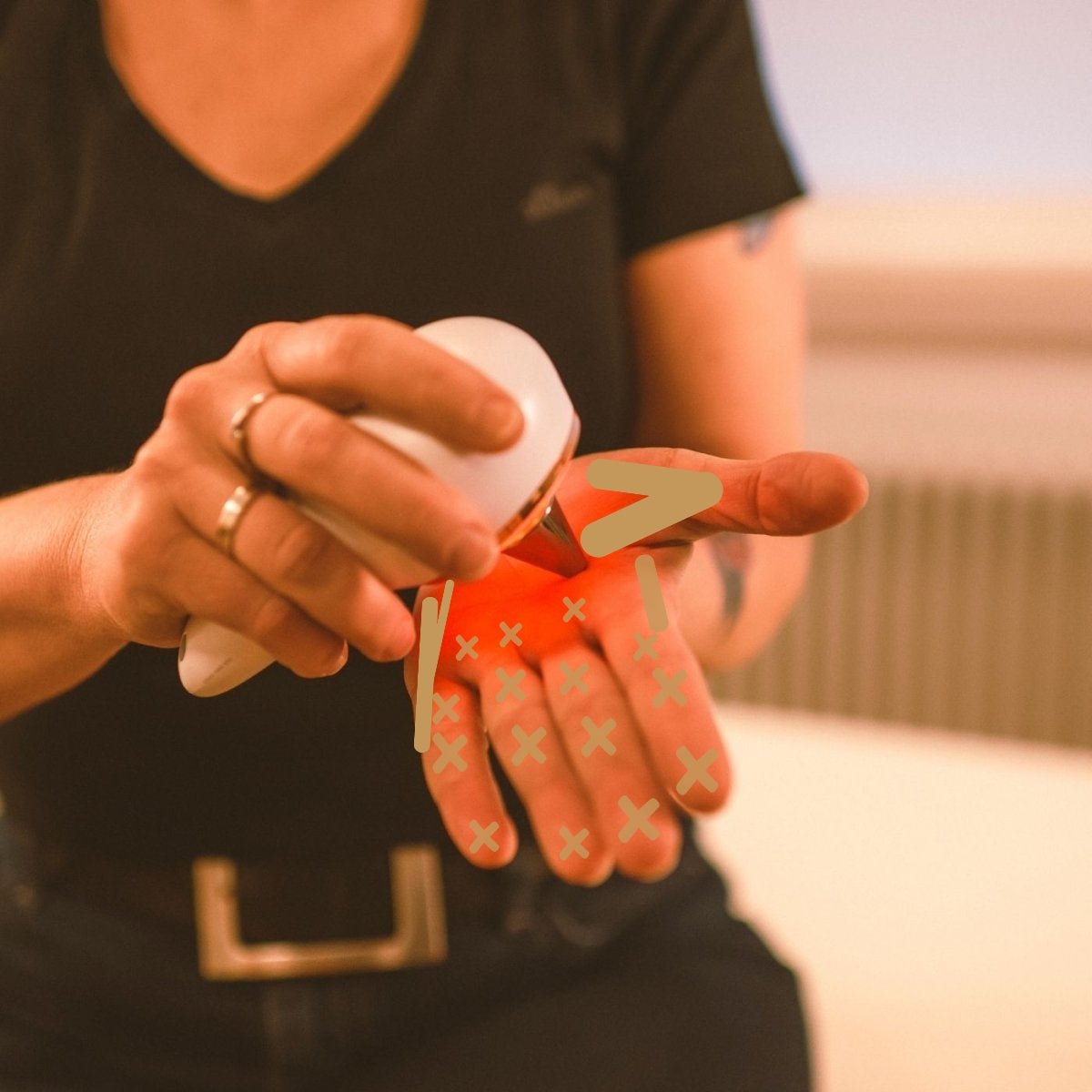 Evosonics SoundWave Personal Rotlicht Anwendung Hand und Gelenk – Arthrose und Entzündung – Therapiegold